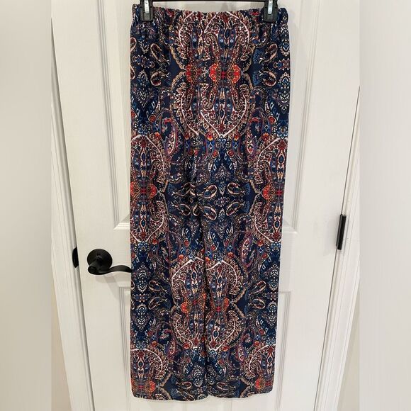 Navy Blue Red Indian Paisley Pattern Wide Palazzo Pants Women’s Size M - Picture 2 of 5